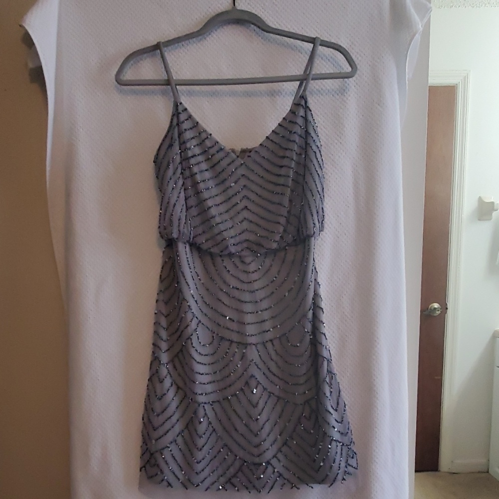 Beaded and Sequined Blouson mini dress